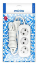 Сетевой удлинитель SmartBuy 3 розетки, 6А, 1350Вт, 5м, без заземления, 2х0.75, белый